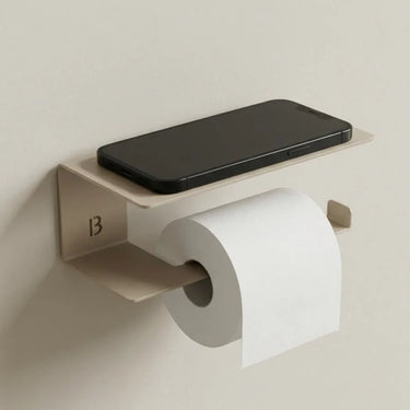 Porte papier toilette avec tablette acier inoxydable brun fumé — rangement WC — BIOM Paris